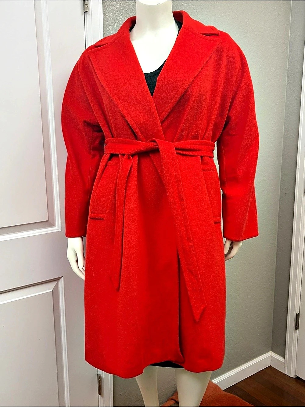 Boden Belted Wool Blend Trench Coat Red US 16